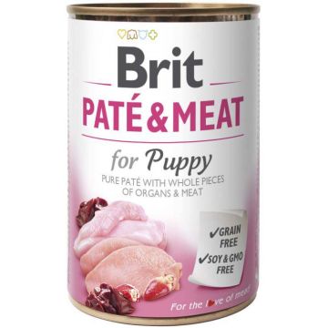 BRIT PATE & MEAT Conservă cu bucăţi de carne şi pate, PUPPY 400g