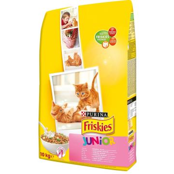 FRISKIES Hrană uscată JUNIOR Complete, cu Pui, Morcov şi bulete cu Lapte