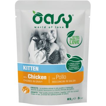 OASY Chunks in Gravy Plic pentru KITTEN, cu Pui 85g