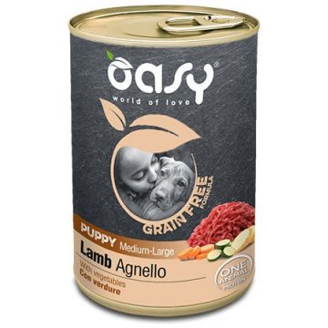 OASY Conservă pentru câini, PUPPY, Medium/Large, cu Miel, fără cereale 400g