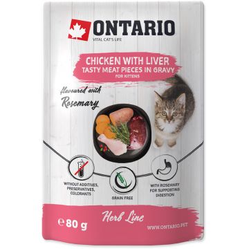 ONTARIO Herb Line KITTEN Plic pentru pisicuţe, Pui cu Ficat 80g