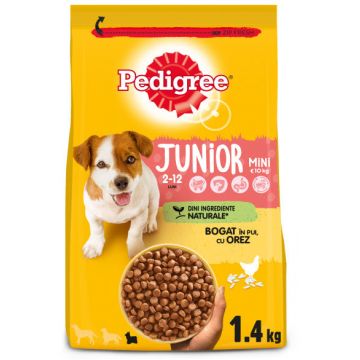 PEDIGREE Hrană uscată pentru căţei JUNIOR Talie Mică, cu Pui şi Orez 1,4kg