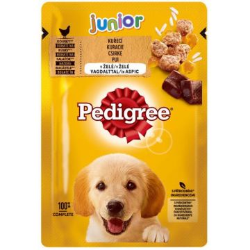 PEDIGREE Plic hrană umedă pt căţei JUNIOR, cu Pui şi Orez în Aspic 100g