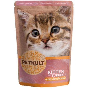 PETKULT Plic pentru KITTEN, Curcan 100g