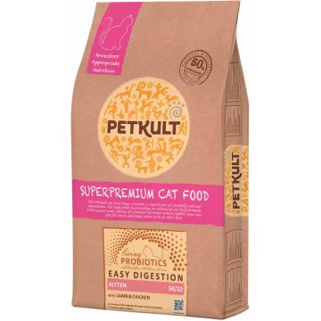 PETKULT Probiotics, hrană pentru KITTEN, cu Miel şi Pui