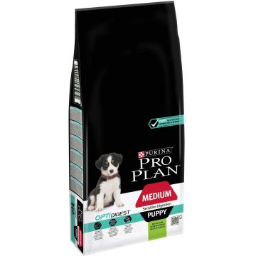 PRO PLAN Hrană uscată SENSITIVE DIGESTION câini PUPPY Medium Breed, cu Miel 12kg