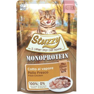 STUZZY KITTEN Plic monoproteic hrană umedă cu Pui, FĂRĂ GLUTEN 85g