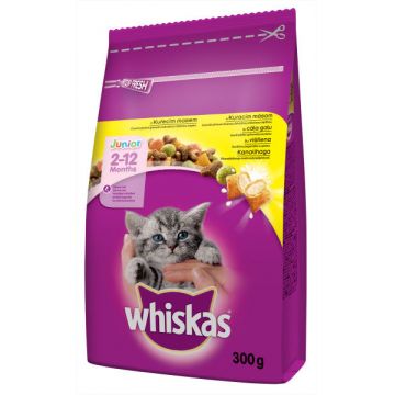 WHISKAS Hrană uscată pentru pisicuţe JUNIOR, cu Pui 300g