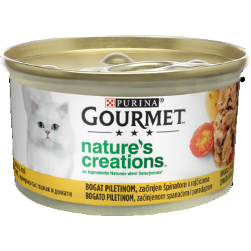 Hrana umeda pentru pisici Purina Gourmet Nature, s Creation, Pui, spanac si rosii, 85g