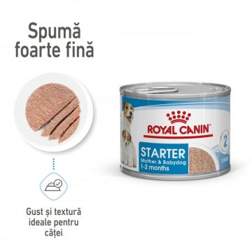 Royal Canin Starter Mousse, mama si puiul, hrana umeda caine (textura spumoasa), 195 g