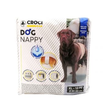 Banda incontineta urinara pentru caini Croci Dog Nappy XL, Mascul, 60-85 cm, 12 bucati