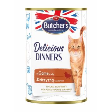 Hrana umeda pentru pisici Butcher s Delicious Dinners, Vanat in aspic, 400g