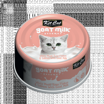 Hrana umeda pentru pisici, Kit Cat Goat Milk Gourmet, Fasii de ton alb somon cu lapte de capra, 70g