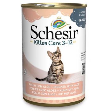 SCHESIR KITTEN Care 3-12 Conservă pentru pisicuţe, Pui cu Aloe Vera 140g