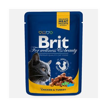 Brit Premium Cat plic cu carne de pui si curcan 100 gr