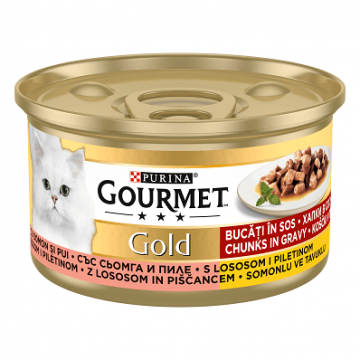 Purina Gourmet Gold Pui si Somon in Sos 85 Gr