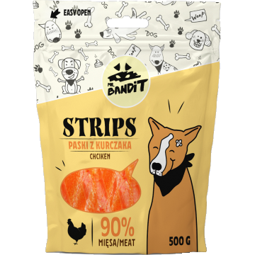 Recompense pentru caini Mr. Bandit STRIPS, pui, 500g