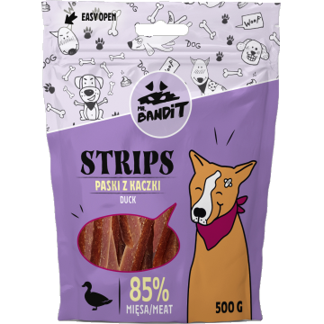 Recompense pentru caini Mr. Bandit STRIPS, rata, 500g