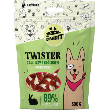 Recompense pentru caini Mr. Bandit TWISTER,iepure, 500g