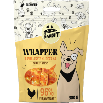 Recompense pentru caini Mr. Bandit WRAPPER sticks, pui, 500g