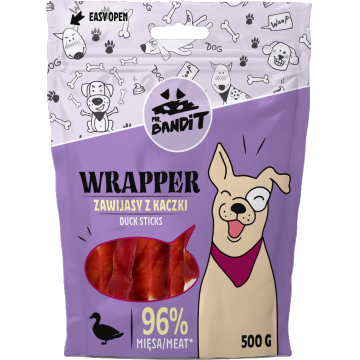 Recompense pentru caini Mr. Bandit WRAPPER, sticks, rata, 500g