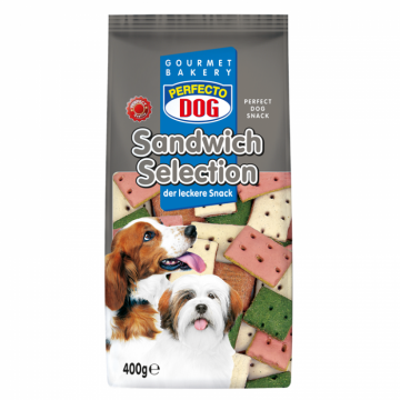 Recompense pentru caini Perfecto Dog, biscuiti sandwich mix, 400g