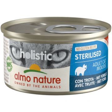 Almo Nature Holistic Cat, conserva pentru pisici sterilizate cu pastrav, set 12 X 85 g