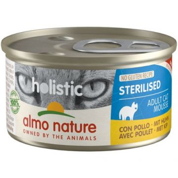 Almo Nature Holistic Cat, conserva pentru pisici sterilizate cu pui, set 12 X 85 g