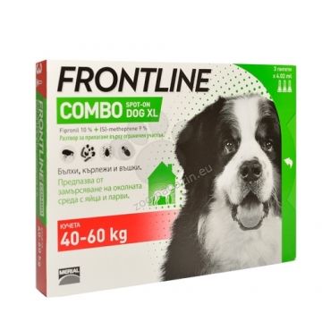 Frontline Combo XL Pentru Caini cu Greutatea Intre 40 60 kg, Cutie cu 3 Pipete