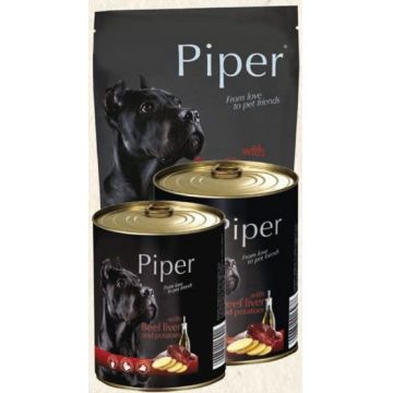 Hrana umeda pentru caini Piper Adult, Ficat de Vita si Cartofi,set 5 X 500 g