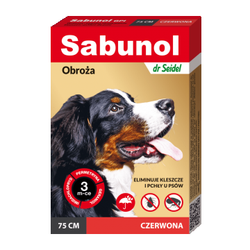 Zgarda antiparazitara caini, SABUNOL DOG GPI, 25-50 kg, rosie, 75 cm