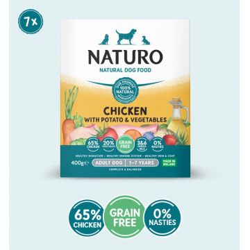 Caserola Naturo Adult Grain Free cu Carne de Pui, Cartofi si Legume 400g