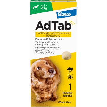 AdTab, Deparazitare externa pentru caini 11-22 kg, comprimate masticabile, 1 X 450 mg