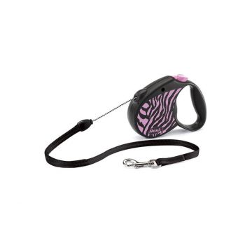 Lesa retractabila, cu fir - Flexi Safari - S - Zebra