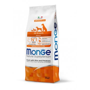 Monge Natural Superpremium Monoprotein Adult All Breeds, Rata si Orez, 12 kg