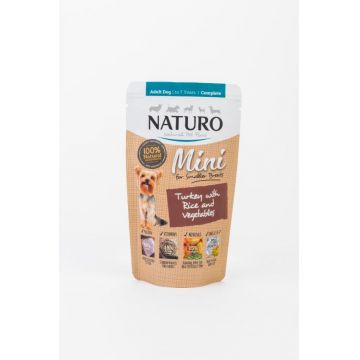 Pouch Naturo Dog Adult Mini cu Carne de Curcan si Orez 150 Gr