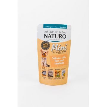 Pouch Naturo Dog Adult Mini cu Somon si Orez 150 Gr