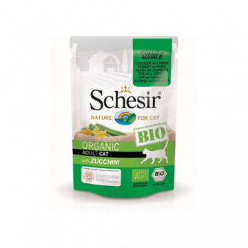 Schesir Bio Plic, hrana umeda pentru pisici, cu pui, porc si zucchini, 85 gr