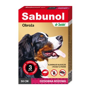 Zgarda antiparazitara caini, SABUNOL DOG GPI, 10-25 kg, rosie, 50 cm