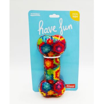 Jucarie pentru caini Les Filous, os din plastic dur, multicolor, 17 x 5 cm