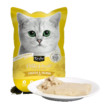 Kit Cat Petite Pouch, hrana umeda pentru pisici, plic cu pui si somon, 1 X 70 gr