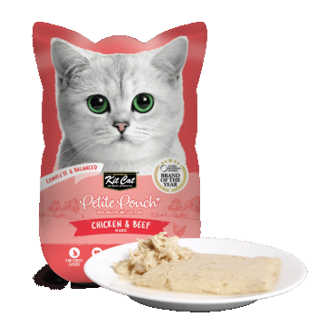 Kit Cat Petite Pouch, hrana umeda pentru pisici, plic cu pui si vita, 1 X 70 gr