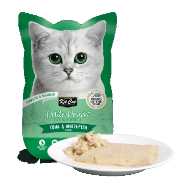 Kit Cat Petite Pouch, hrana umeda pentru pisici, plic cu ton si peste alb, 1 X 70 gr