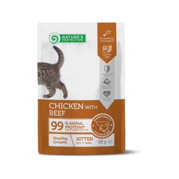 Nature s Protection Kitten Crestere Sanatoasa Plic cu Pui si Vita 100 Gr