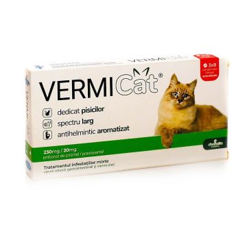 VERMICAT 230/20 MG - ANTIPARAZITAR INTERN PISICI - 24 TABLETE