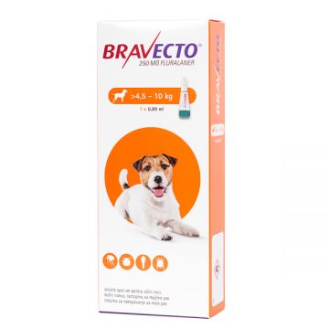 BRAVECTO CAINE SOLUTIE SPOT-ON S 250MG (>4.5-10 KG) - 1 PIPETA