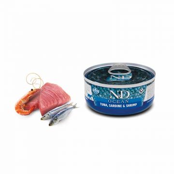 Hrana Umeda Pisici N&D OCEAN Adult – Ton, Sardine si Creveti 70g