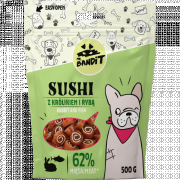 Recompense pentru caini Mr. Bandit SUSHI, iepure si peste, 500g