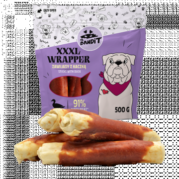 Recompense pentru caini Mr. Bandit WRAPPER XL, 13 cm, rata, 500g