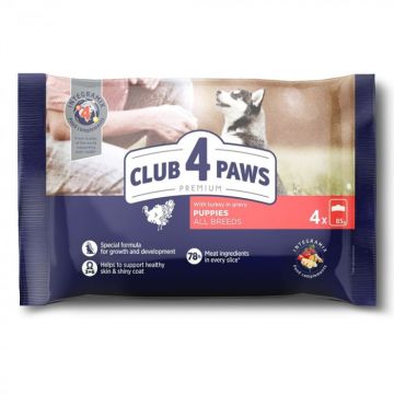 Club 4 Paws, Hrana umeda pentru catei, curcan, set 4x 85g